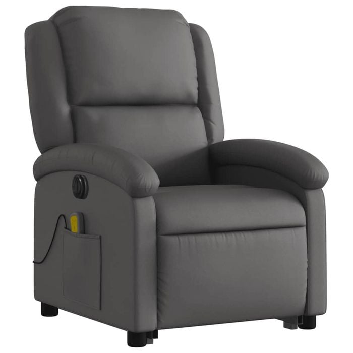vidaXL Electric Stand up Massage Recliner Chair Armchair Grey Real Leather