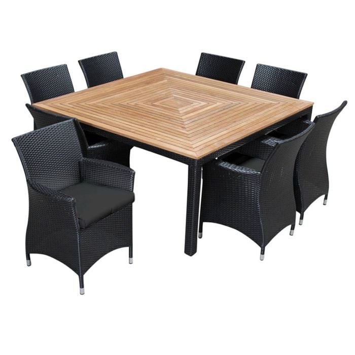 Sahara Seater Square Teak Top Dining Table with Chairs Seats Square  Charcoal Denim Grey