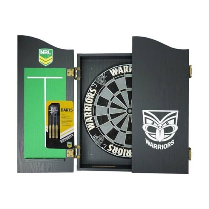 NRL Dartboard and Cabinet Set New Zealand Warriors Team Design Black Finish