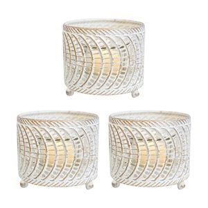 3x Metal/Glass Votive Moroc 9.5cm Small-1 Pillar/Tealight Candle Holder Beige