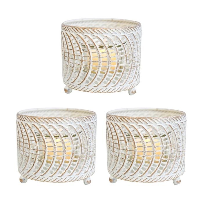 3x Metal/Glass Votive Moroc 9.5cm Small-1 Pillar/Tealight Candle Holder Beige