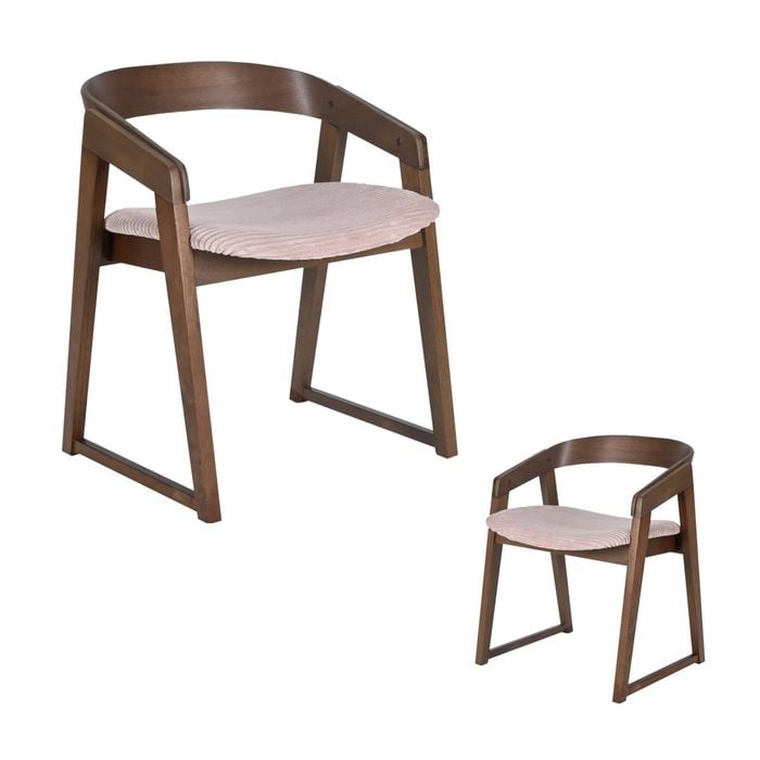 Mattia 2pc Set Dining Chair Mauve Pink Fabric Seat Walnut