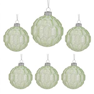 Christabelle 6 Pale Green Glass Christmas Baubles White Shimmer 8cm Xmas Tree Decorations Hanging Ornaments