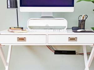 Velcro cable sleeve underneath workstation.