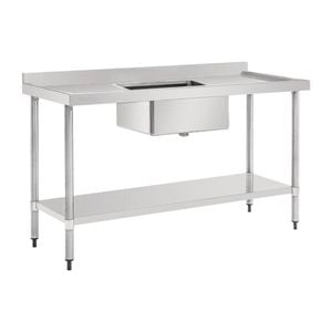 Vogue Single Bowl Sink Double Drainer - 1500mm 90mm Drain - Commercial Stainless Steel Sinks (hc906)