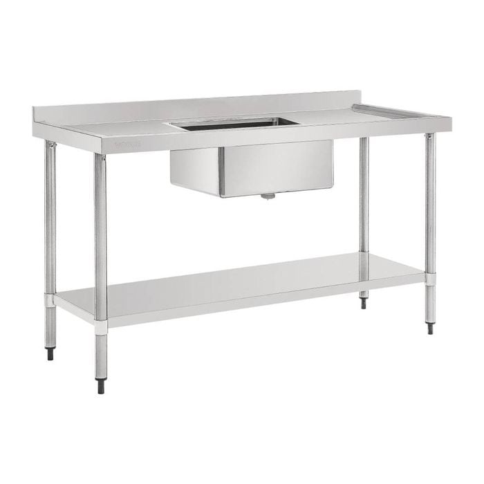 Vogue Single Bowl Sink Double Drainer - 1500mm 90mm Drain - Commercial Stainless Steel Sinks (hc906)