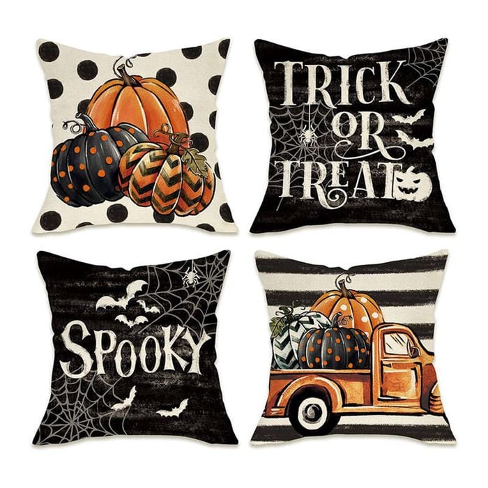 Catzon 4 Pcs Scary Throw Pillow Covers Linen Cushion Case for Decor 50X50cm