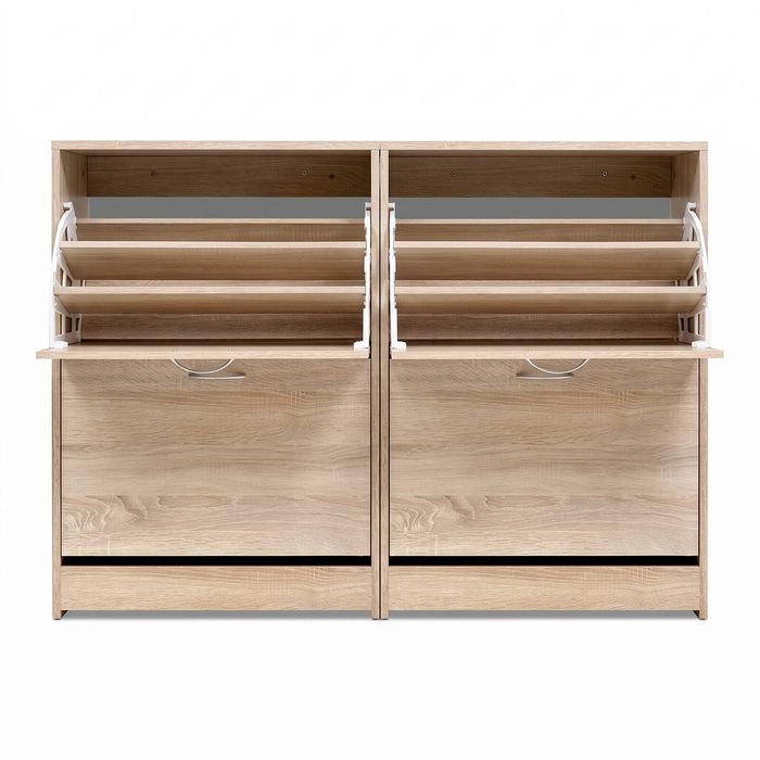 Artiss Shoe Cabinet X2 Set 2 Flip Drawers Adjustable Shelves Wood