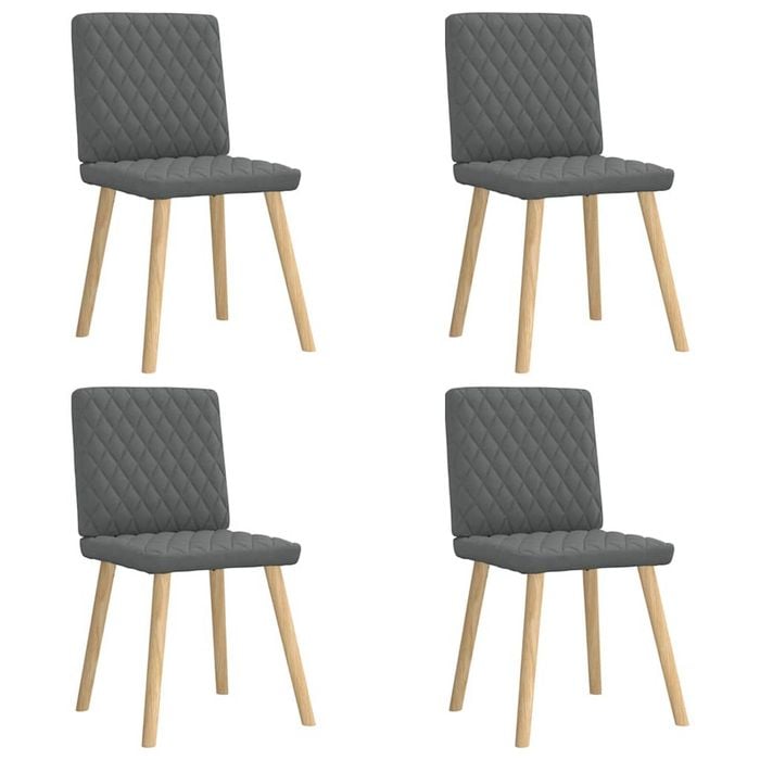 vidaXL Diamond Quilted Pattern Dining Chairs 4 pcs Dark Grey Fabric Wooden Legs 45 x 54 x 86 cm