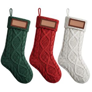 Jingle Jollys 3PCS Personalized Christmas Stockings Leather Patches 16 Inch Knitted Solid Colour