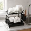 HOMFURN 2-Tier Dish Drying Rack with Drainboard, Utensil Holder & Cup Organizer, Compact Kitchen Countertop Dish Drainer for Pla