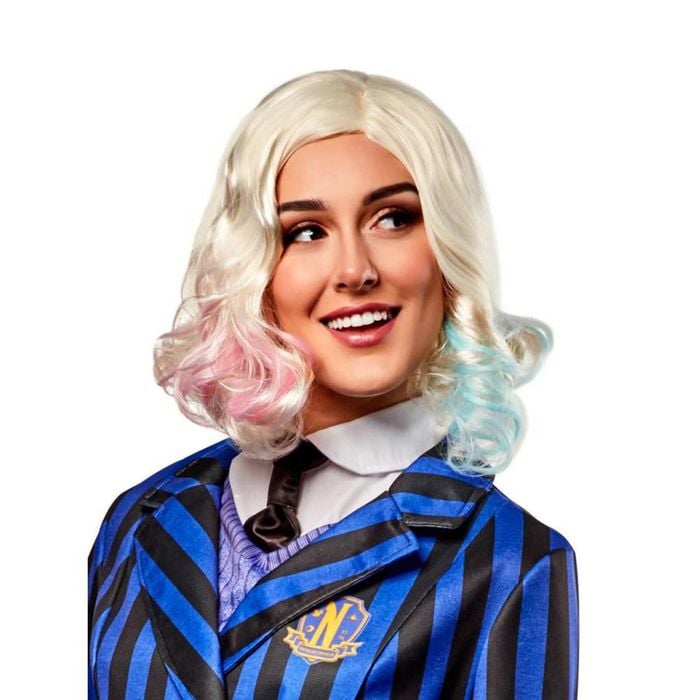 Enid Sinclair Wig for Adults Blonde with Pink and Blue Highlights, ADULT