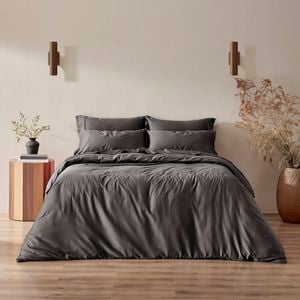 Serene 400TC Bamboo Cotton Sateen Quilt Cover Set Charcoal - Queen Bed
