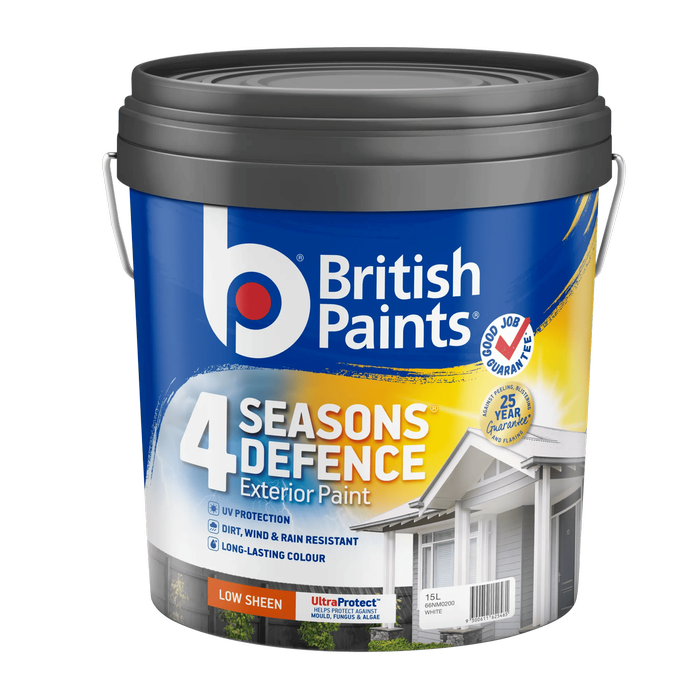 British Paints 4 Seasons Defence 15L White Low Sheen Exterior Paint