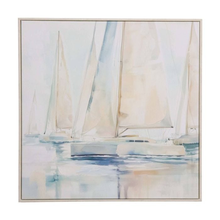 Lvd Coastal Hand-finished Wood Framed Canvas Sailing Print Home Decor 70x70cm