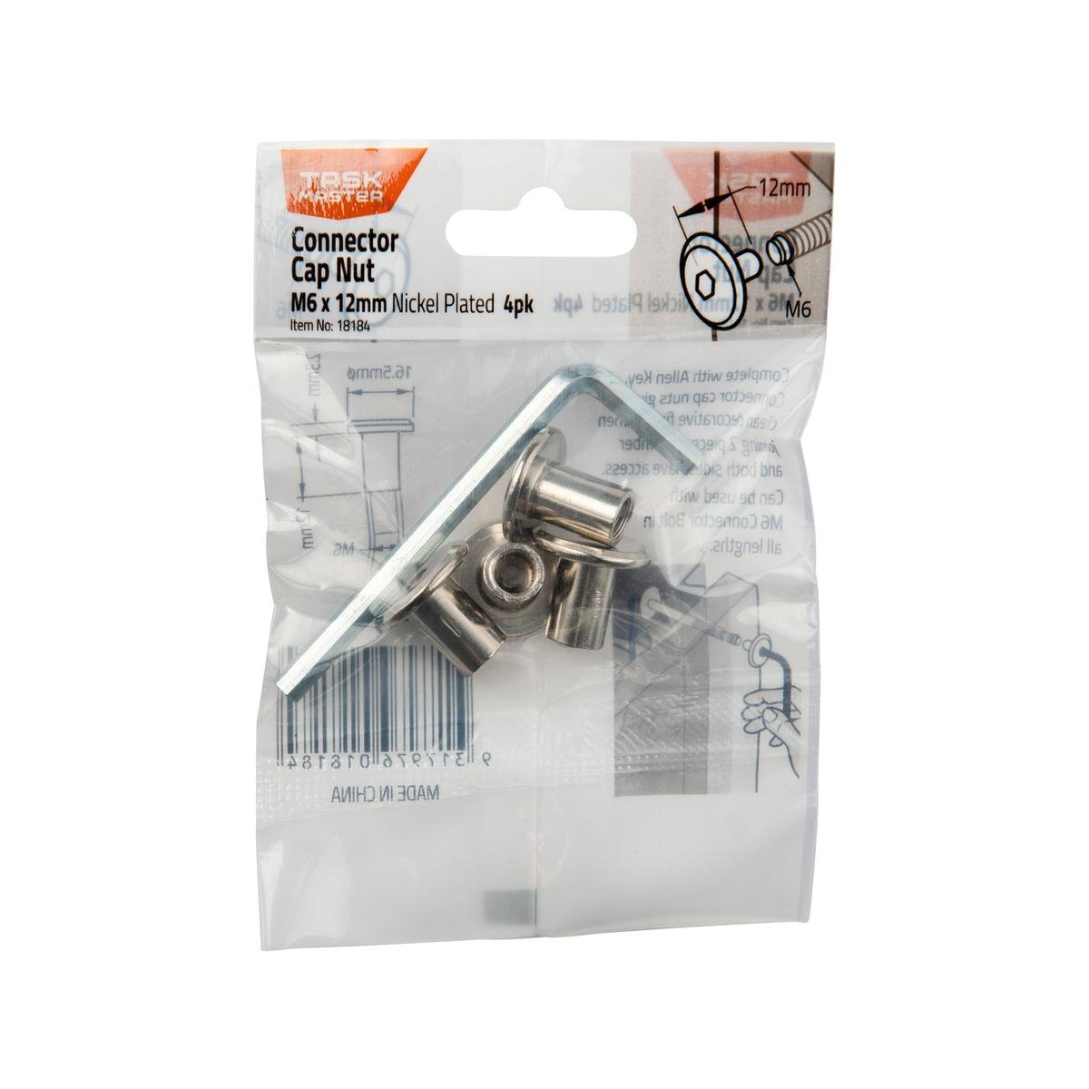 Taskmaster M6 x 12mm Nickel Plated Connector Cap Nut - 4 Pack ...