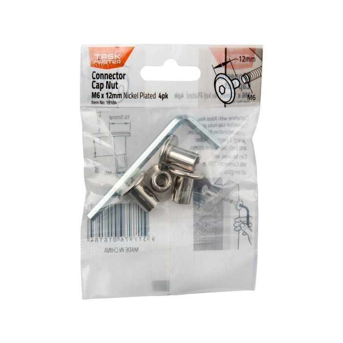 Taskmaster M6 x 12mm Nickel Plated Connector Cap Nut - 4 Pack