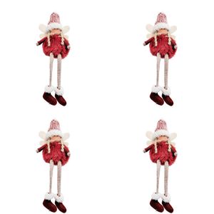 4PK Urban Fluffy Angels Hanging Christmas Tree Decoration 20cm Red