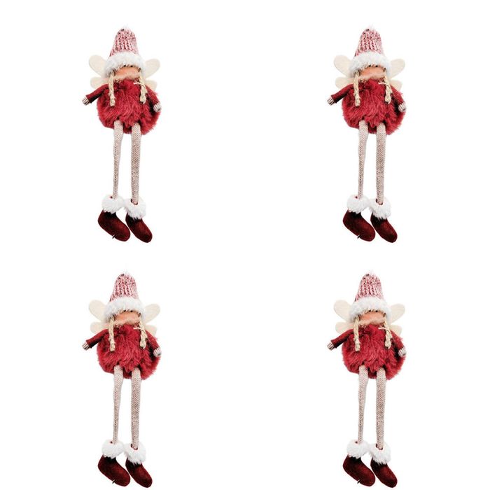4PK Urban Fluffy Angels Hanging Christmas Tree Decoration 20cm Red