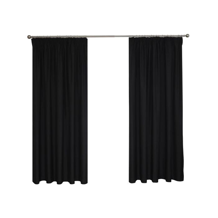 Windoware 180 x 223cm Jet Black Multi Pencil Pleat Blockout Curtain - 2 Pack