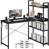 Advwin 110cm L Shaped Computer Desk with Reversible Storage Bookshelf Corner Desk Black
