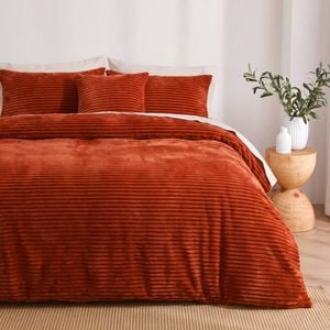 Dreamaker Embossed Teddy Fleece Quilt Cover Set Rust Red Double Bed
