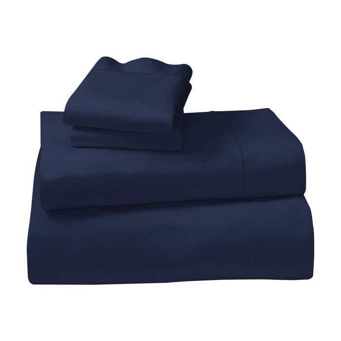 1000 Thread Count Cotton Rich  Double Bed Sheet Set 4 Piece, Soft Feel Microfibre Blend, Solid Colour - Navy Blue