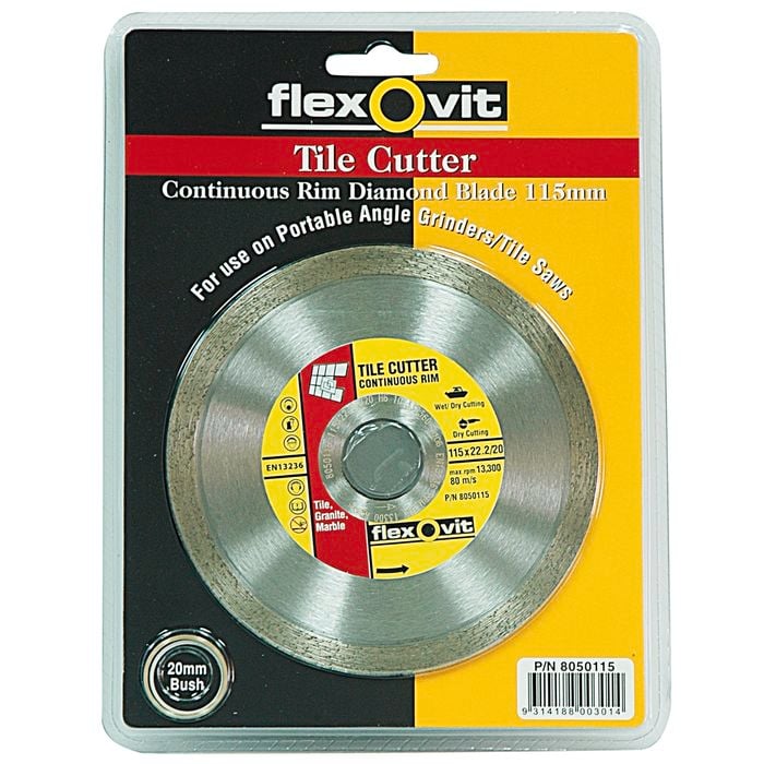 Flexovit 115 x 1.9 x 22.23mm Continuos Rim Diamond Blade Tile Cutter