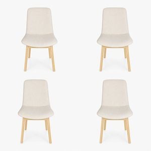 Pack of 4 | Cozy Upholstered Dining Chair | Natural Legs - Ivory Fabric