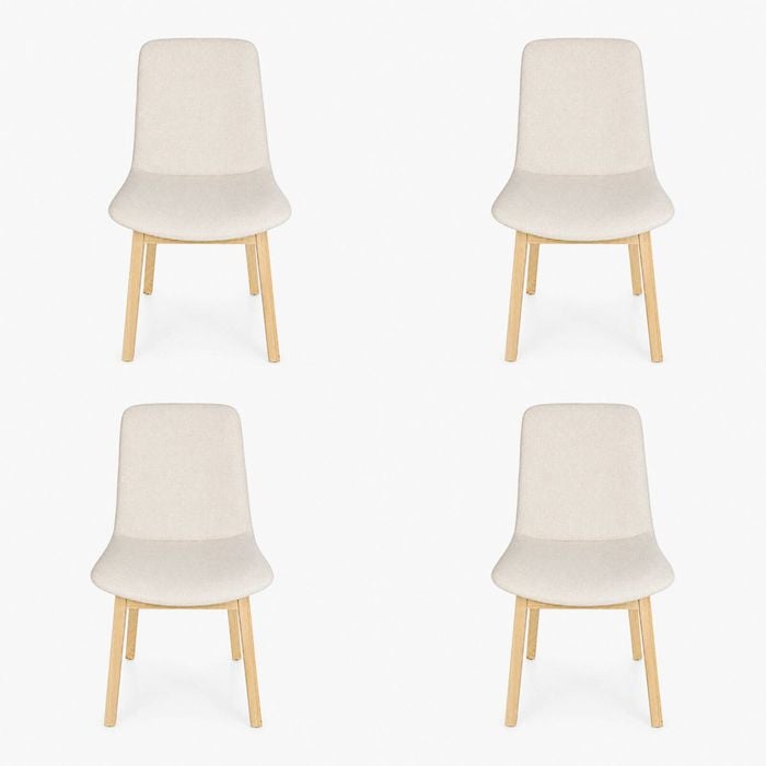 Pack of 4 | Cozy Upholstered Dining Chair | Natural Legs - Ivory Fabric