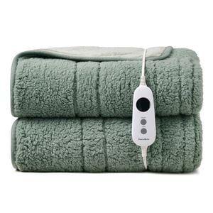 Dreamaker Eve Reversible Sherpa & Coral Fleece Electric Heated Throw Blanket Olive & Sage 200 X 180cm | Overheat Protection