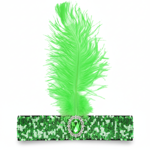 WIDE FLAPPER HEADBAND Feather Sequin Costume Gatsby Charleston Headpiece 1920s Green