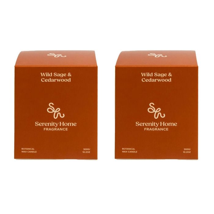 2PK Serenity Wild Sage & Cedarwood Scent Home Fragrance Candle Jar 300g