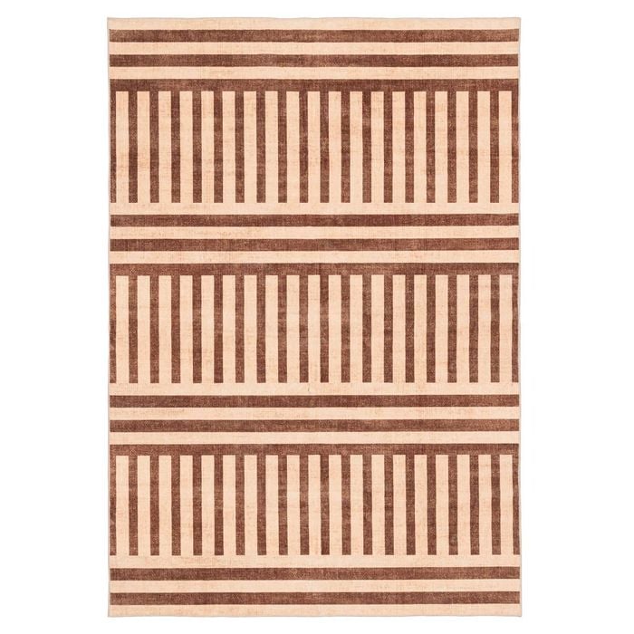 Loopsie-290cm X 190cm-sapani Stripe Printed Pink And Brown Washable Rug
