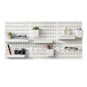Kitchee Pegboard Wall Organiser Storage Kit 18 with Hooks and Baskets White