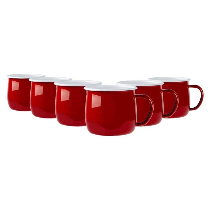 Argon Tableware 375ml Enamel Belly Mugs - Red - Set Of 6 Metal Drinking Cups Coffee Teacup Mug Set Hot, Cold Drinks Cups