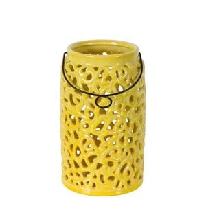 Belle Portofino Hurricane Ceramic Lantern Candle Holder 25.5cm - Yellow