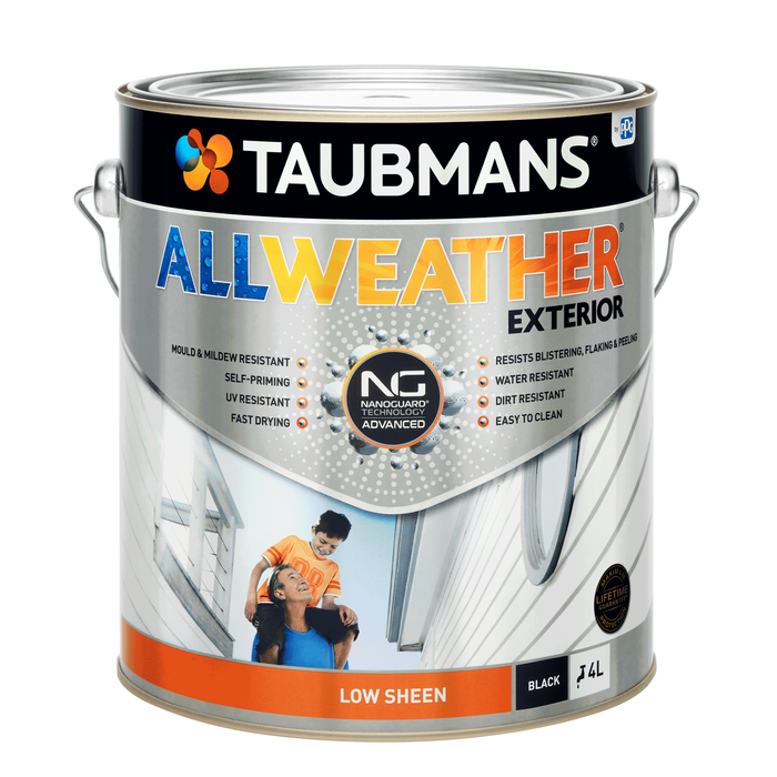 Taubmans 4L Black Low Sheen All Weather Exterior Paint