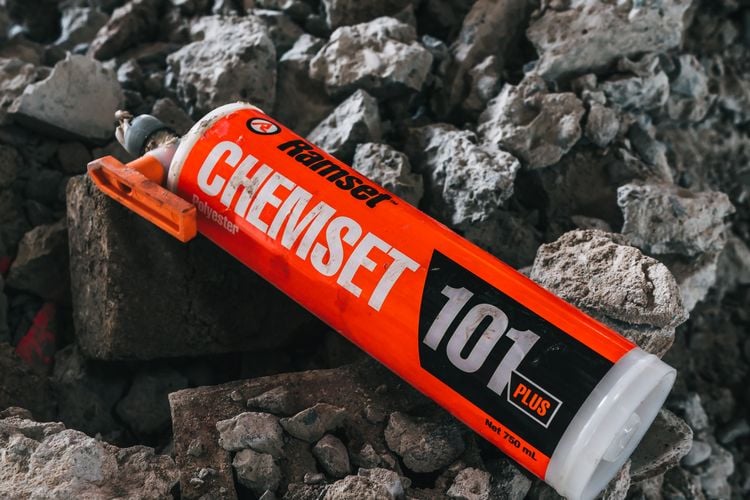 Tube of Ramset Chemset 101 on some rocks