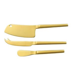 3pc Essen Midas Cheese Knife Set Gold Finish Elegant Stainless Steel Cutlery