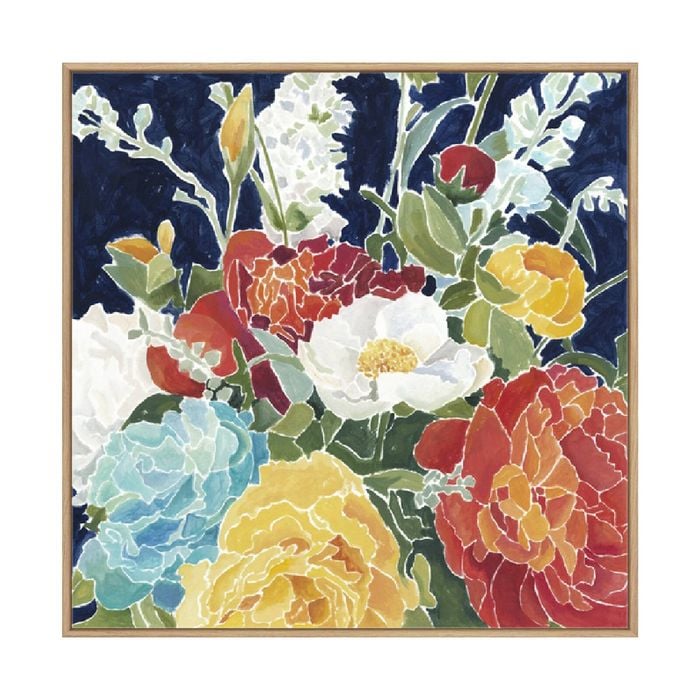 Artey | Midnight Florals I - Framed Canvas - Natural Frame - 84 x 84cm