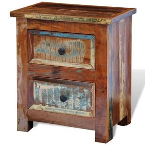 vidaXL Solid Reclaimed Wood Nightstand with 2 Drawers Cabinet Side End Table