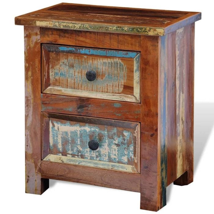 vidaXL Solid Reclaimed Wood Nightstand with 2 Drawers Cabinet Side End Table