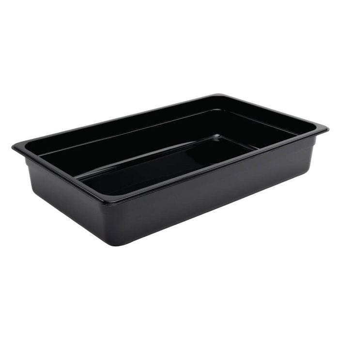 Vogue Gastronorm Food Pan Polycarbonate Black Gn 1/1 100mm Commercial Kitchen Storage