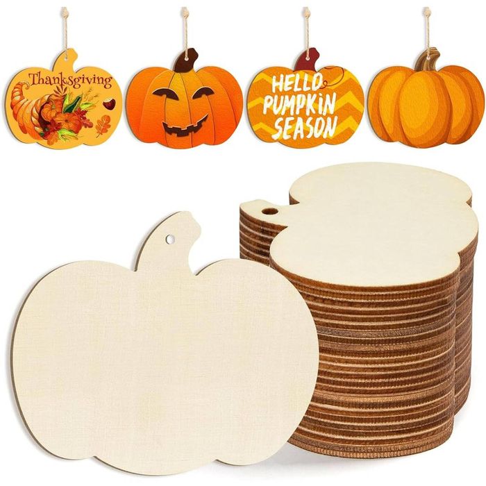 Catzon 24Pcs Wooden Pumpkin Ornaments to Paint 4 Inch DIY Blank Craft