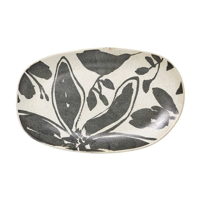 Ecology Midnight Charcoal Floral Silhouette Oval Plate Cecile 28x18cm