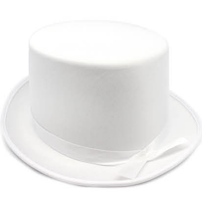 SATIN TOP HAT Costume Party Cap Fancy Dress Trilby Fedora One Size White