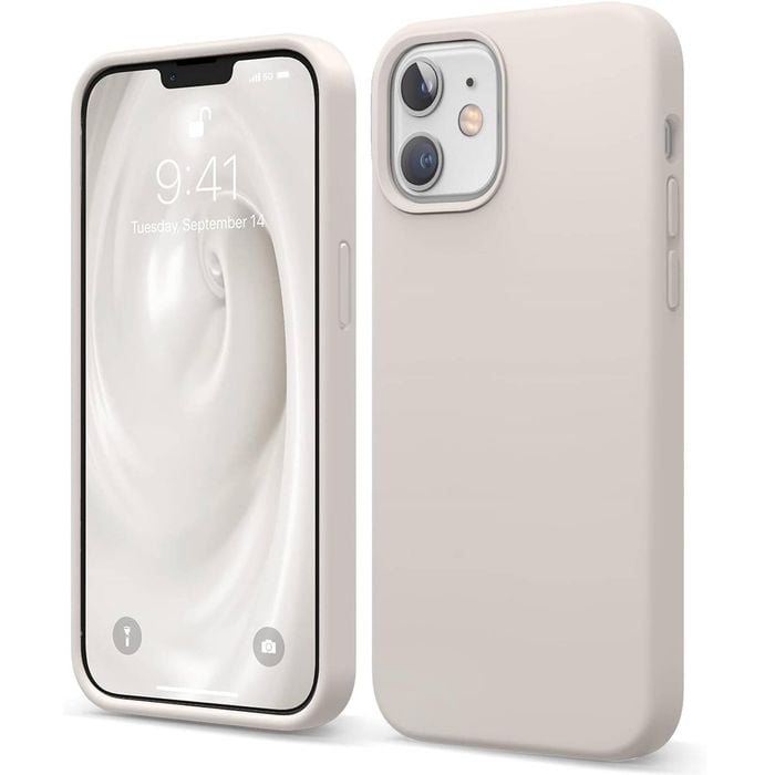 Silicone Phone Case For iPhone 12 Shockproof Microfiber Lining - Beige