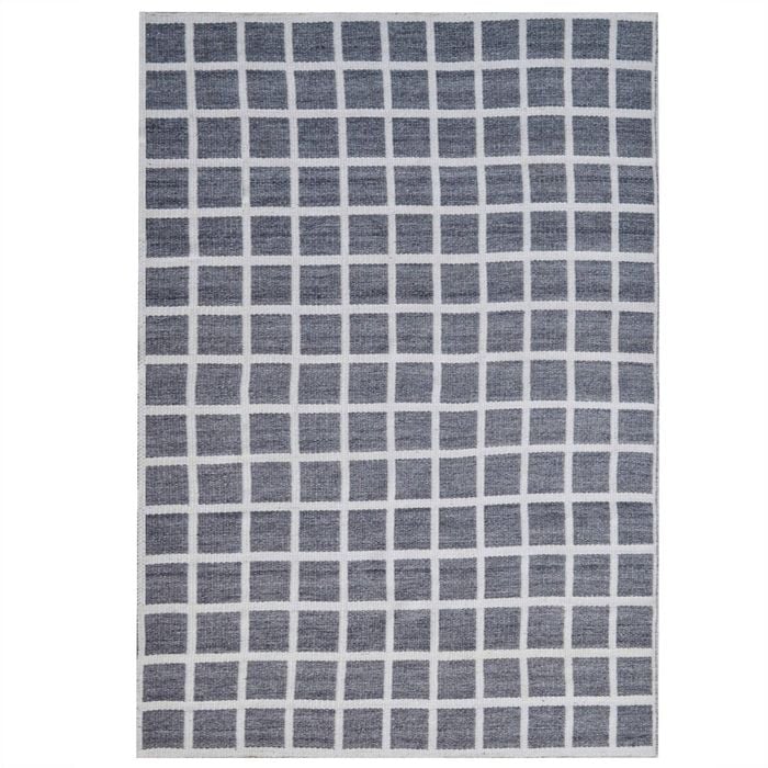 Handwoven Checkered Rug-Lattice 6388-Charcoal Ivory-110x160cm