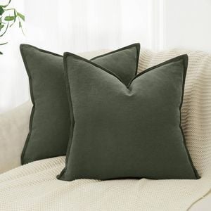 Gioia Casa Twin-Pack Linen Cushion Covers - Linen-Cotton Blend with Hidden Zipper Design - Khaki Green, 45cm × 45cm